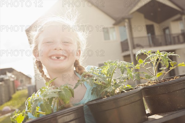 Caucasian girl showing gap tooth