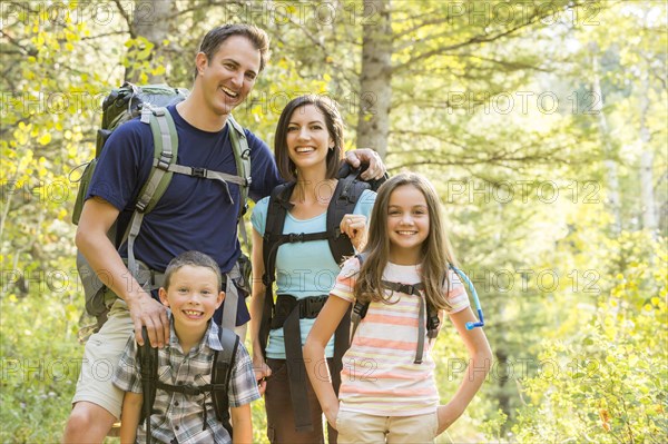 Caucasian family hiking