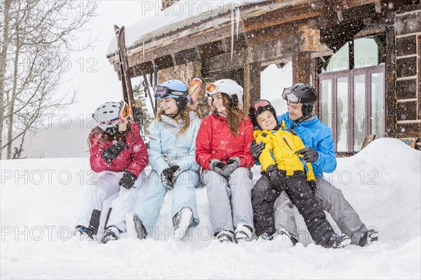 Smiling Caucasian family on winter vacation