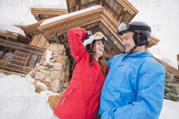 Smiling Caucasian family on winter vacation