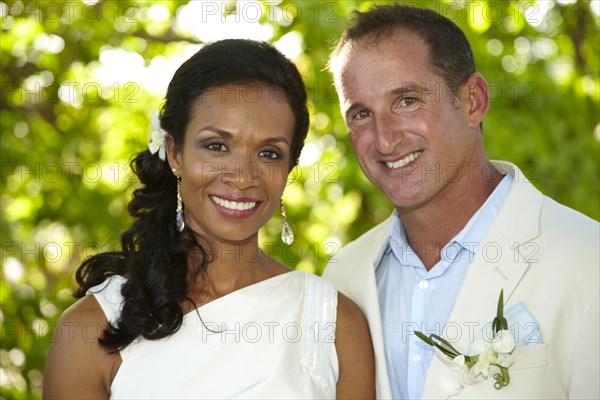 Bride and groom standing together