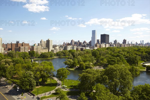 Urban park and skyscrapers