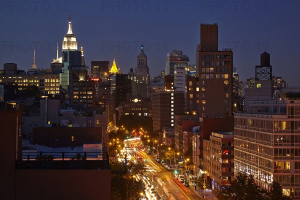 Skyline lit up at night