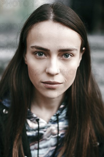 Portrait of serious Caucasian woman