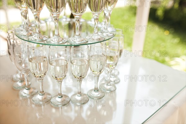 Stack of champagne in champagne flutes