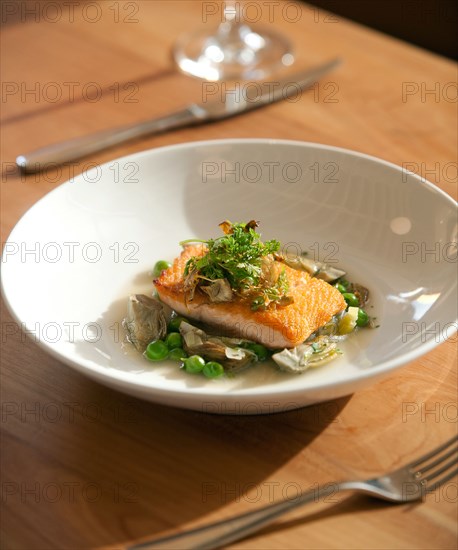 Plate of fish and vegetables