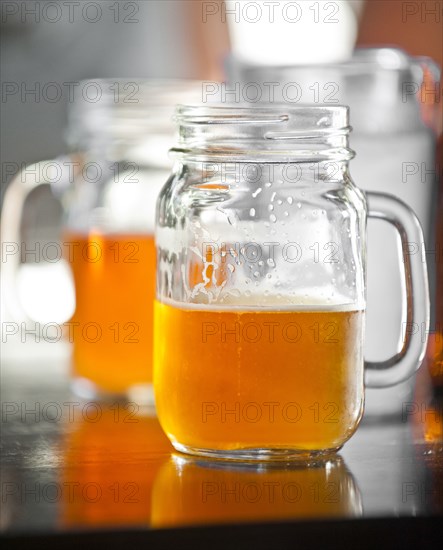 Mason jars of beer