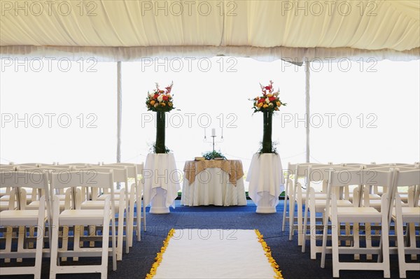 Interior view of wedding tent
