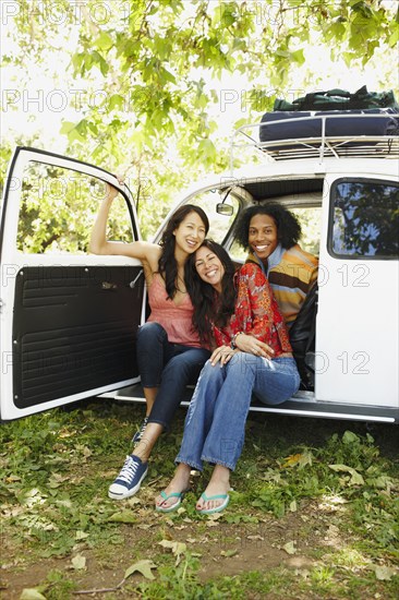 Multi-ethnic group of friends on camping trip