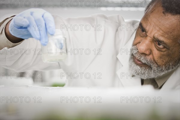 African American scientist working in laboratory