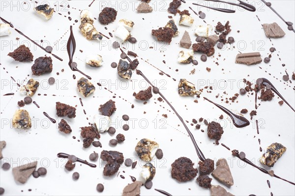 Chocolate and candy on white background