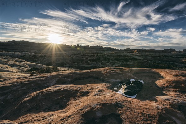 Sleeping bag in desert