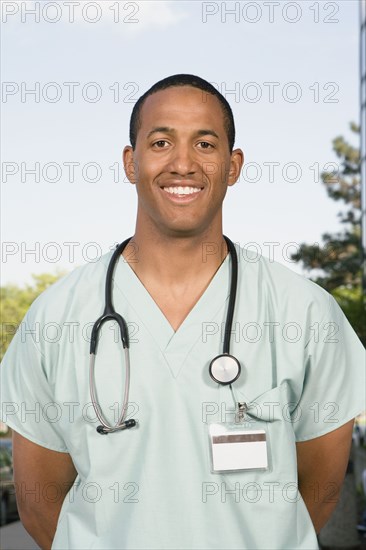 African male nurse with stethoscope