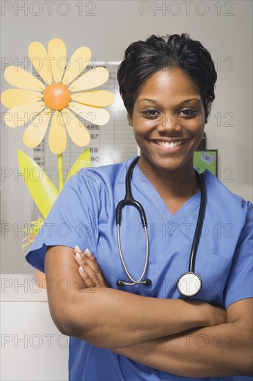 Close up of African female nurse in hospital