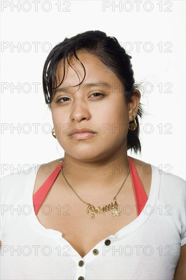 Hispanic woman looking serious