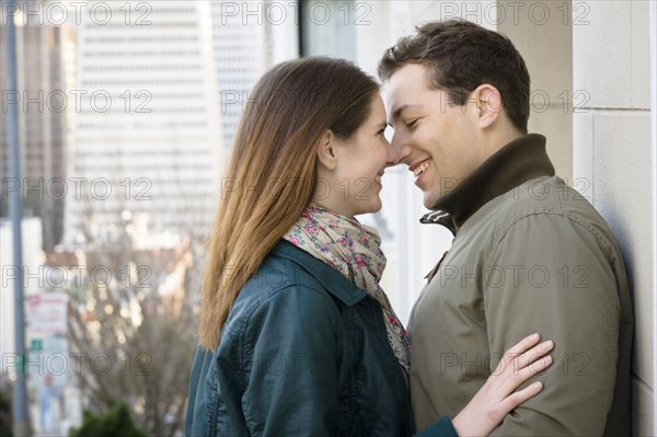 Caucasian couple about to kiss