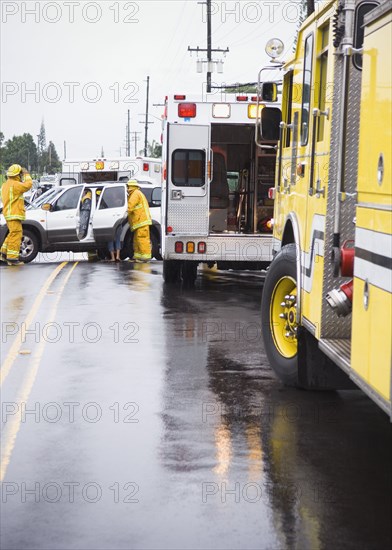 Firefighters at accident scene
