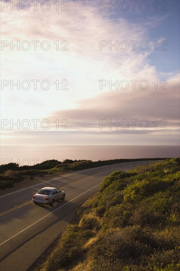 High angle view of car on coastal highway