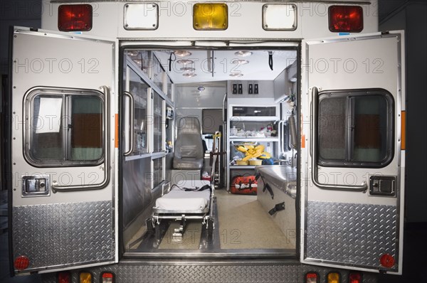 Ambulance with rear doors open