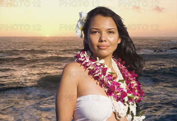 Pacific Islander woman wearing lei