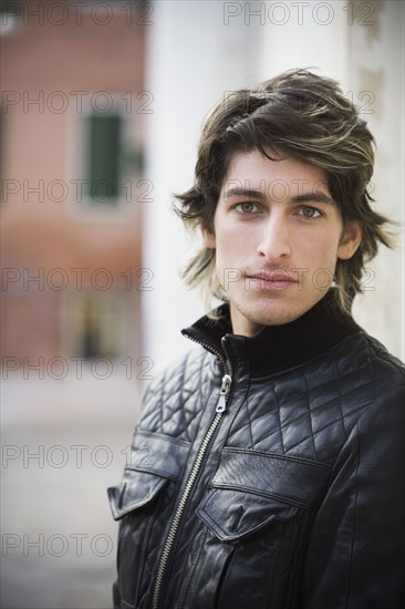 Close up of Italian man in leather jacket