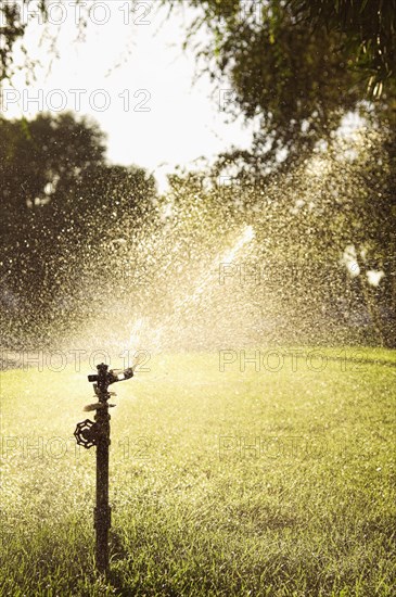 Sprinkler watering lawn