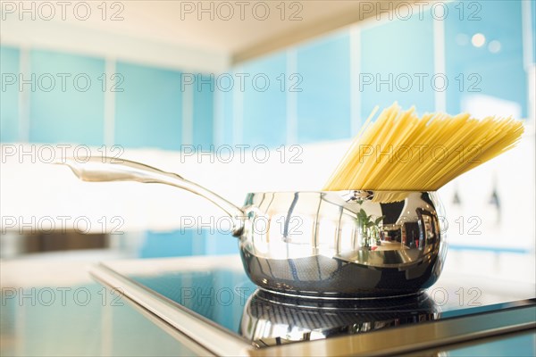 Pasta in pot on stove