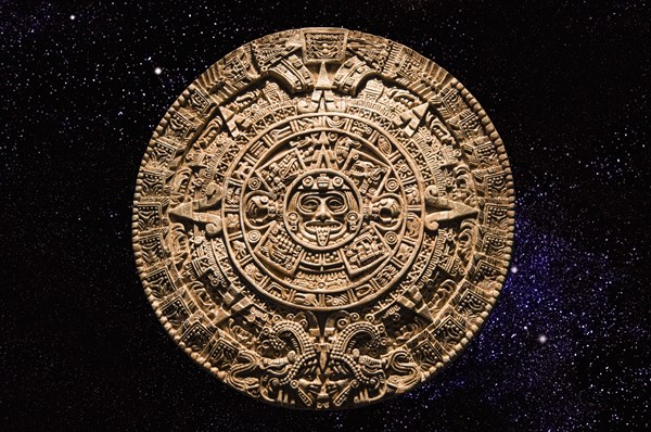 Aztec calendar stone carving in space