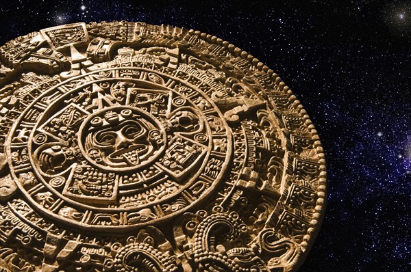 Aztec calendar stone carving in space