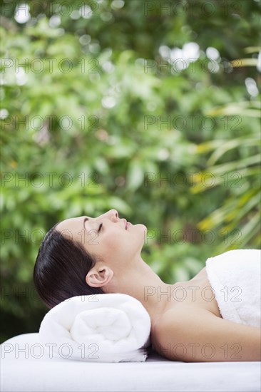 Caucasian woman waiting for spa treatment