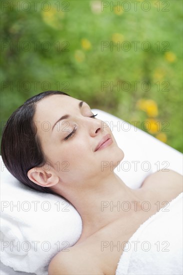 Caucasian woman waiting for spa treatment