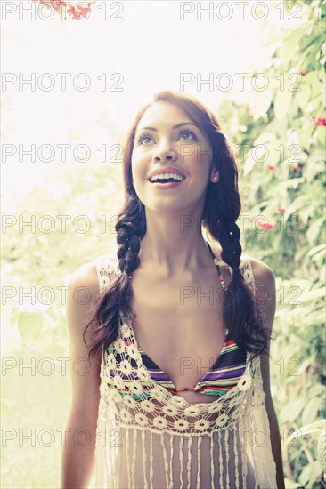 Hispanic woman walking outdoors