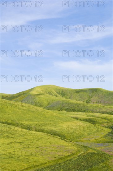 Hills and blue sky in rolling landscape