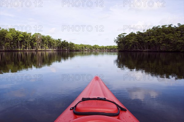 Kayak floating in lake