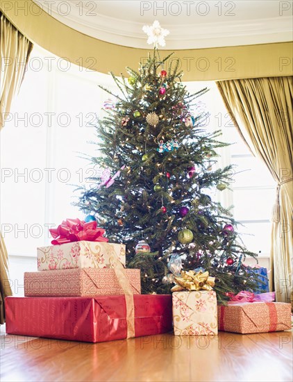 Wrapped gifts under Christmas tree