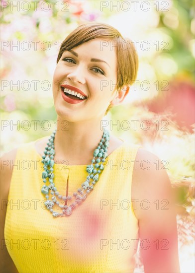 Caucasian woman smiling outdoors