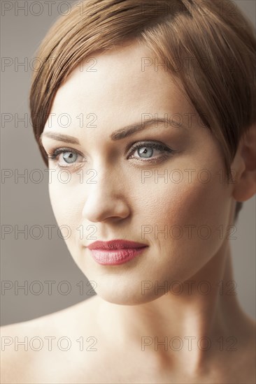 Close up of face of Caucasian woman