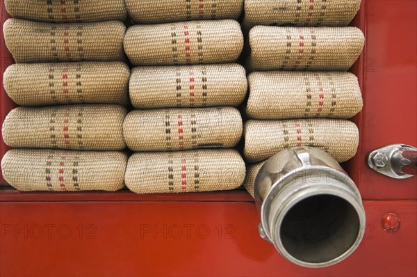 Close up of folded fire hose