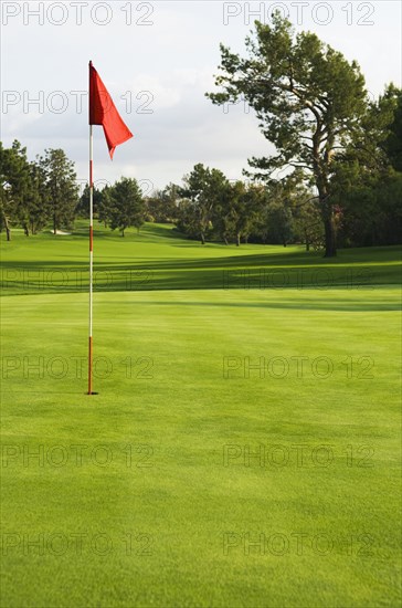 Flag in hole on golf course