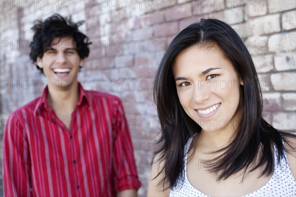 Smiling couple hugging