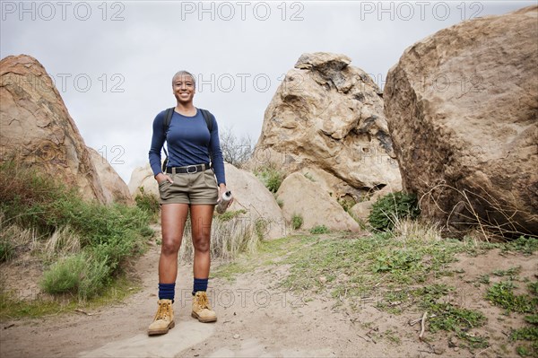 Black woman hiking in remote area