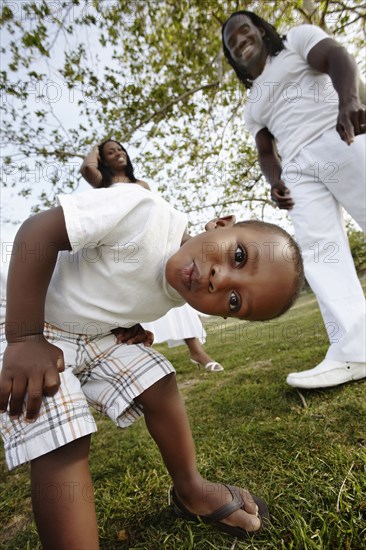 African American family enjoying park