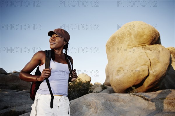 Woman hiking in remote area