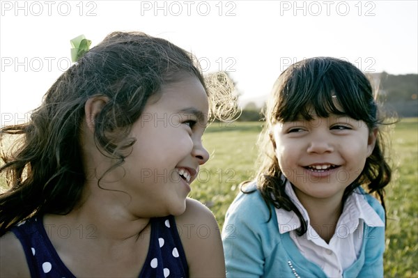 Girls playing in field