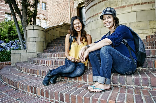 Students talking on campus steps