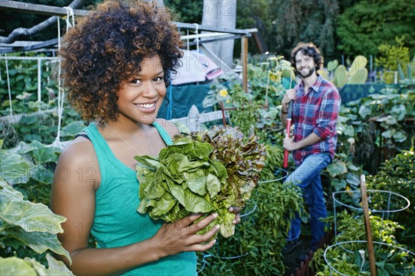 Couple working in garden