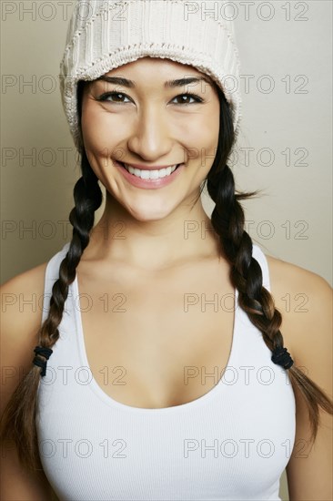 Mixed race woman smiling