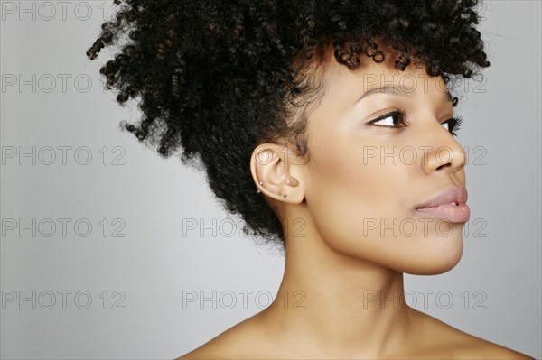 Close up of face of mixed race woman