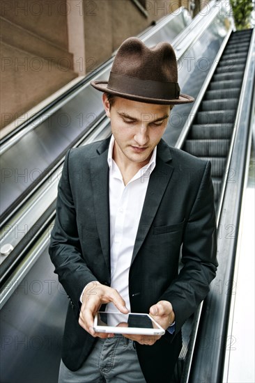 Caucasian businessman using digital tablet