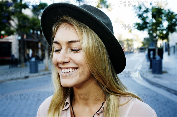 Caucasian woman smiling outdoors